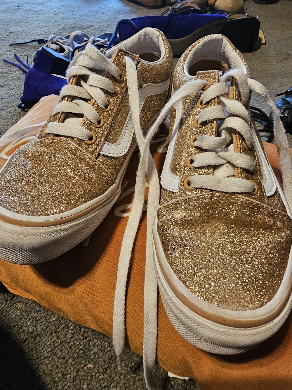 Vans Gold Glitter Sneakers Kids Size 2 Sparkle Shoes